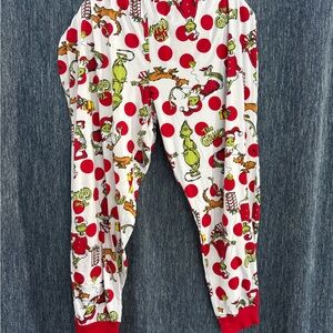 Dr. Seuss Mens/Unisex Pajama Bottoms - Red and White Grinch Design